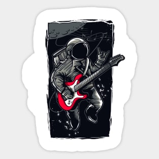 Astronaut with a guitar in space, dark graphic Sticker